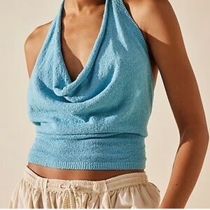 Free People Blue Cowl Halter Tank